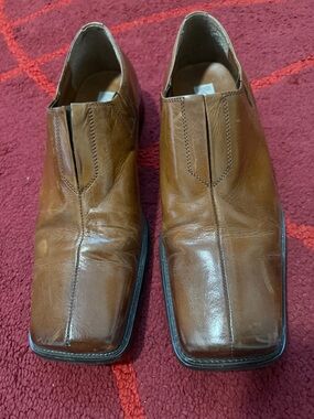 Men's Brown Leather Slip-On Square-Toe Dress Loafers